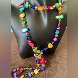 Long Boho Rainbow Multicolor Beaded Necklace